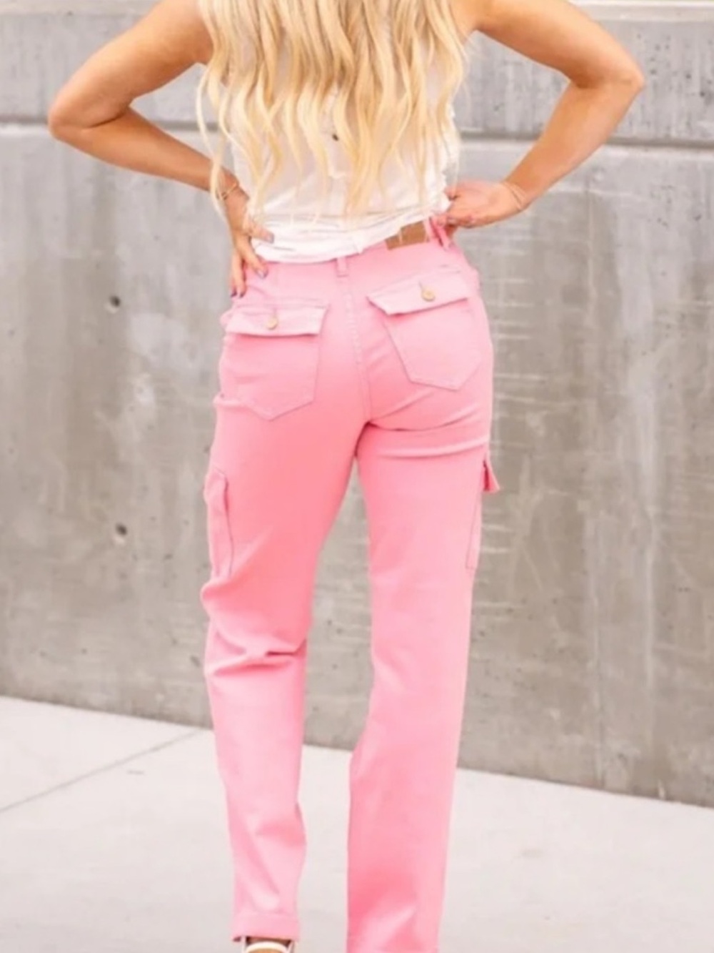 Judy Blue Pastel Pink Wide Leg Cargo Pants - Picture 2 of 7